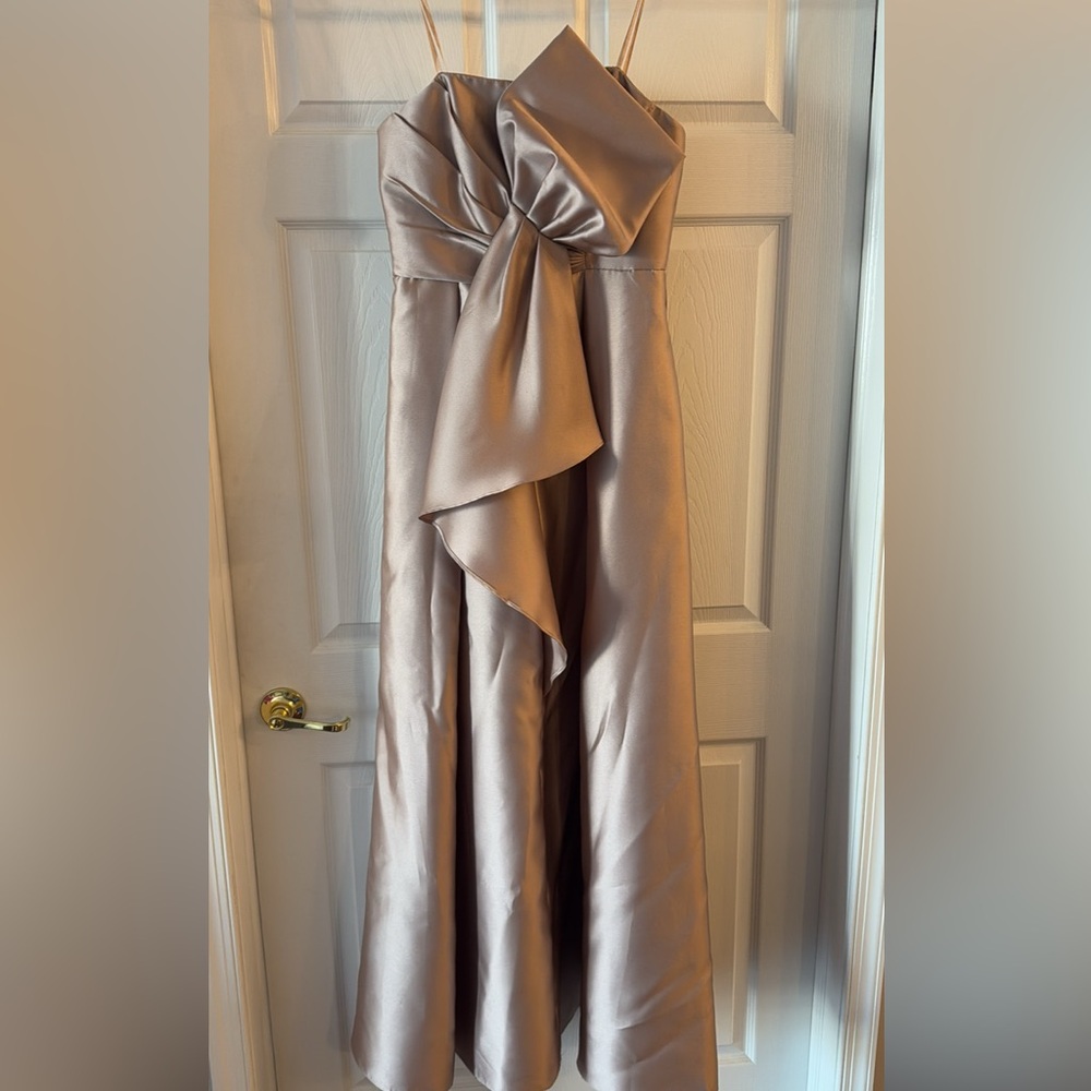 Adrianna Papell Strapless Champagne gold bow gown dress